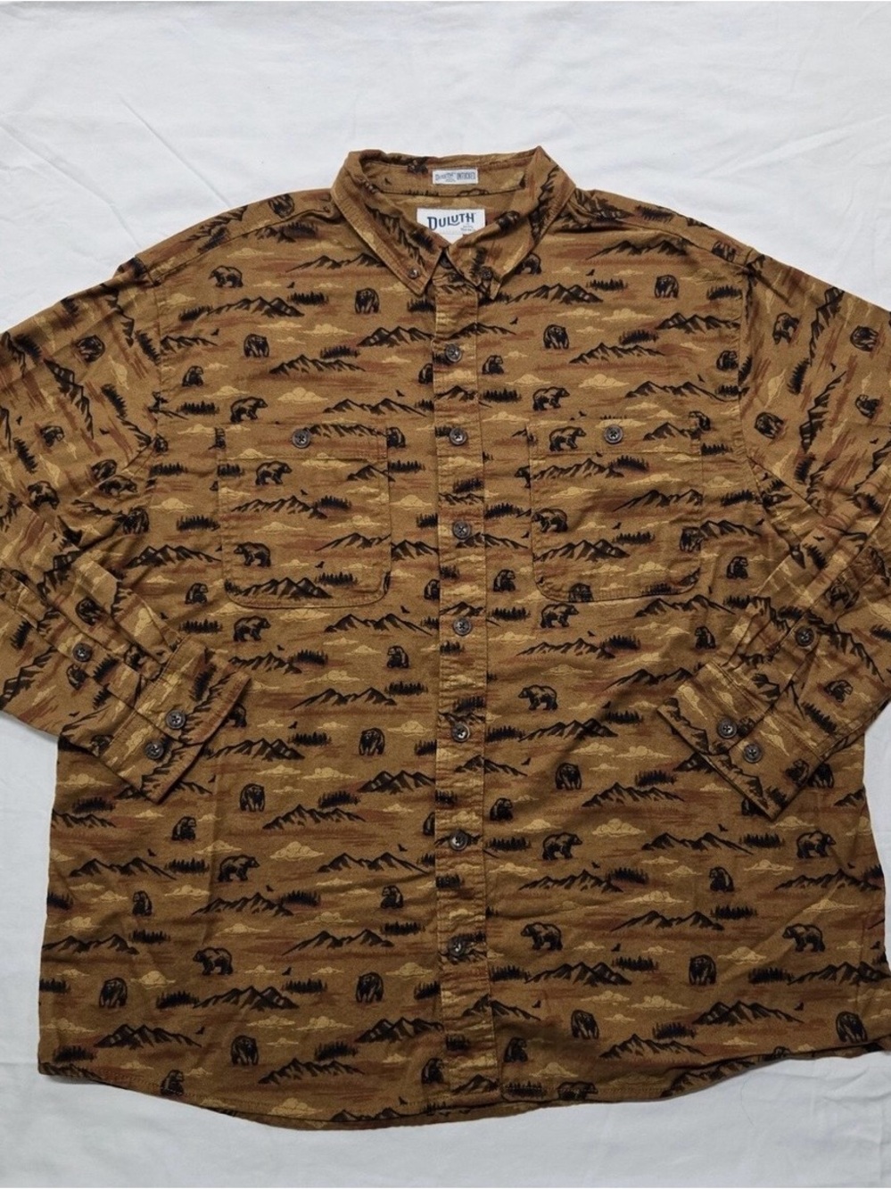 Duluth Trading Co Brown Bear Print Button-Down Shirt